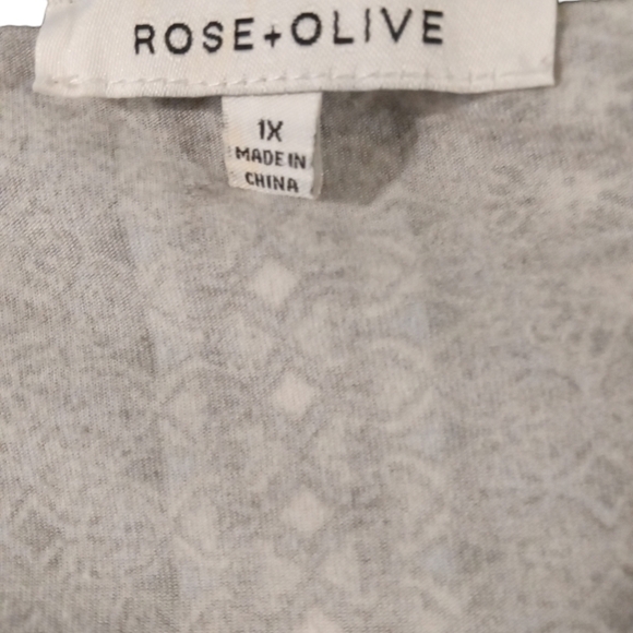 Rose & Olive Tunic All Season Geo Star Pattern w. Colorblock Hem  Flowy Plus 1X - Picture 4 of 7